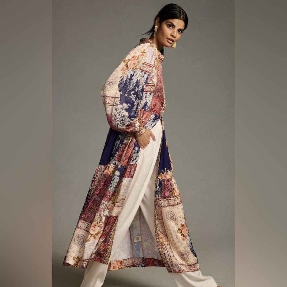 Anthropologie Floral Patchwork Button Up Duster - image 1